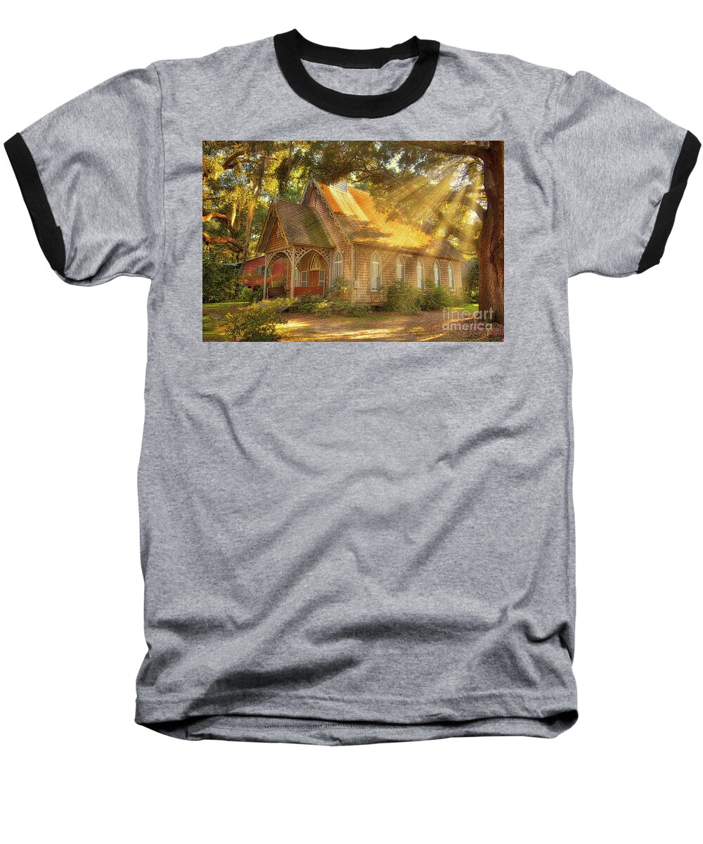 Church Baseball T-Shirt featuring the photograph St. James Santee Episcopal Chapel of Ease by Kathy Baccari