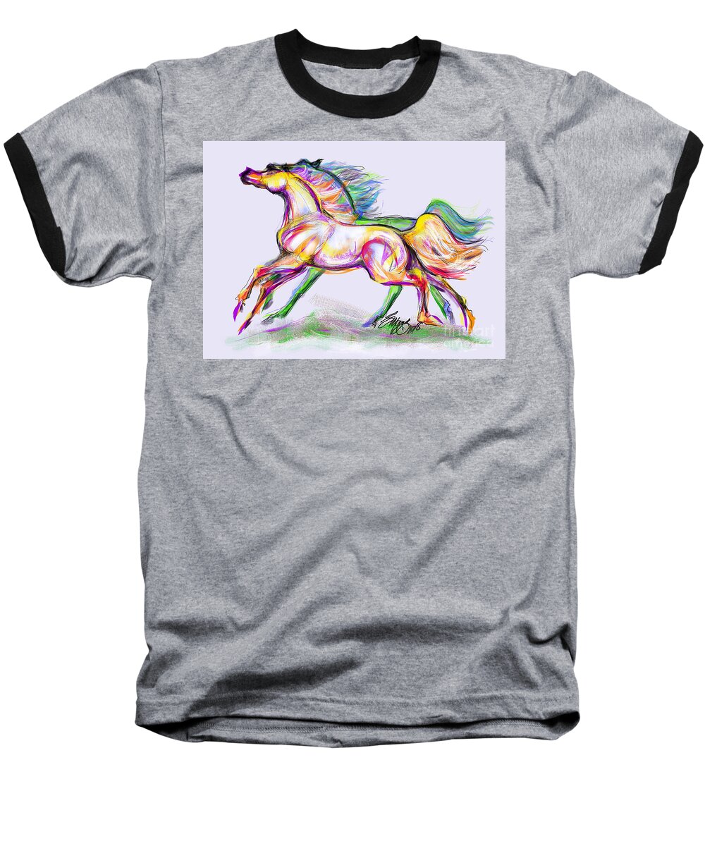 Equine Artist Stacey Mayer Baseball T-Shirt featuring the digital art Crayon Bright Horses by Stacey Mayer