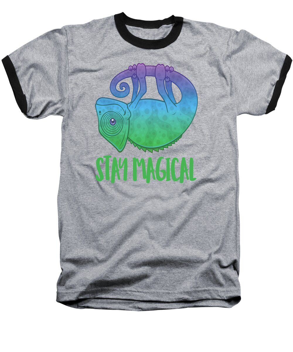 Chameleon Baseball T-Shirt featuring the digital art Stay Magical Levitating Chameleon by John Schwegel