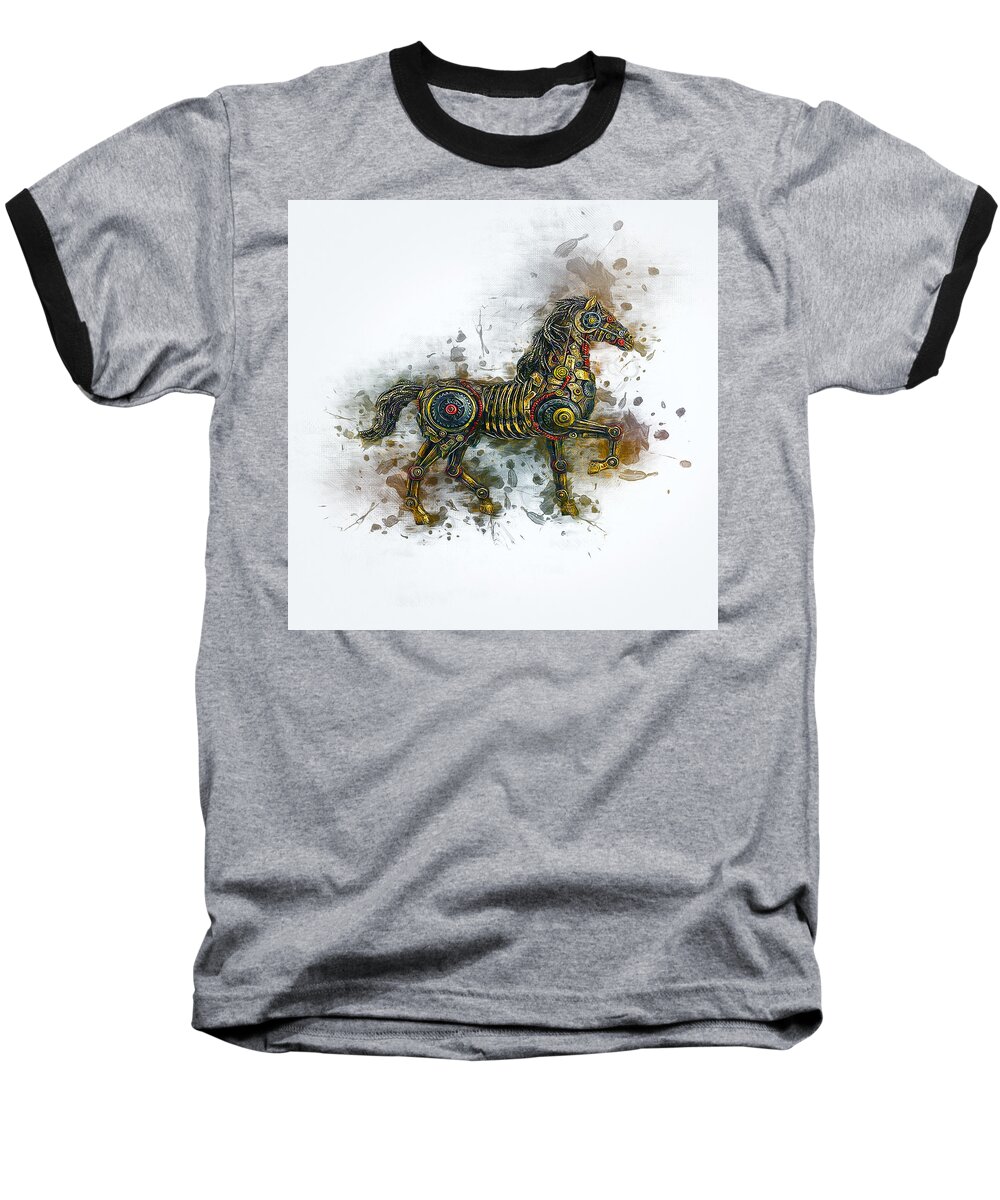 Steampunk Baseball T-Shirt featuring the digital art Steampunk Horse by Ian Mitchell