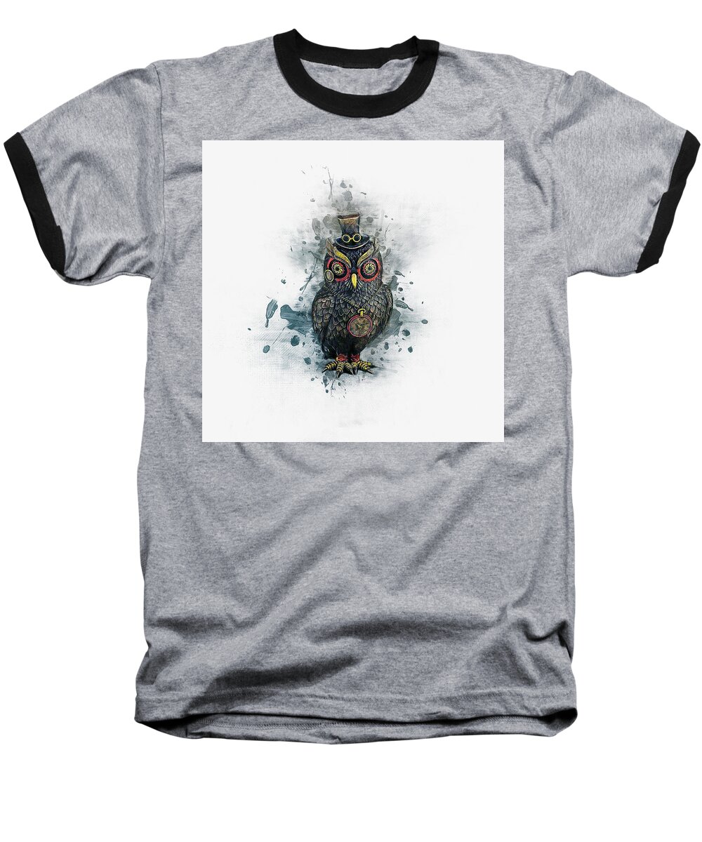 Owl Baseball T-Shirt featuring the digital art Steampunk Owl by Ian Mitchell