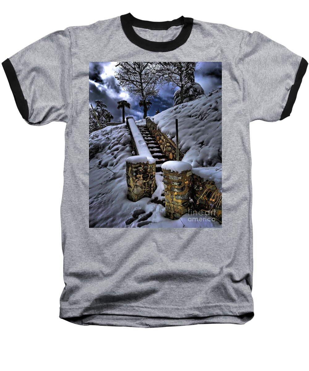 Snow Baseball T-Shirt featuring the photograph Steps in the Snow by Alex Morales