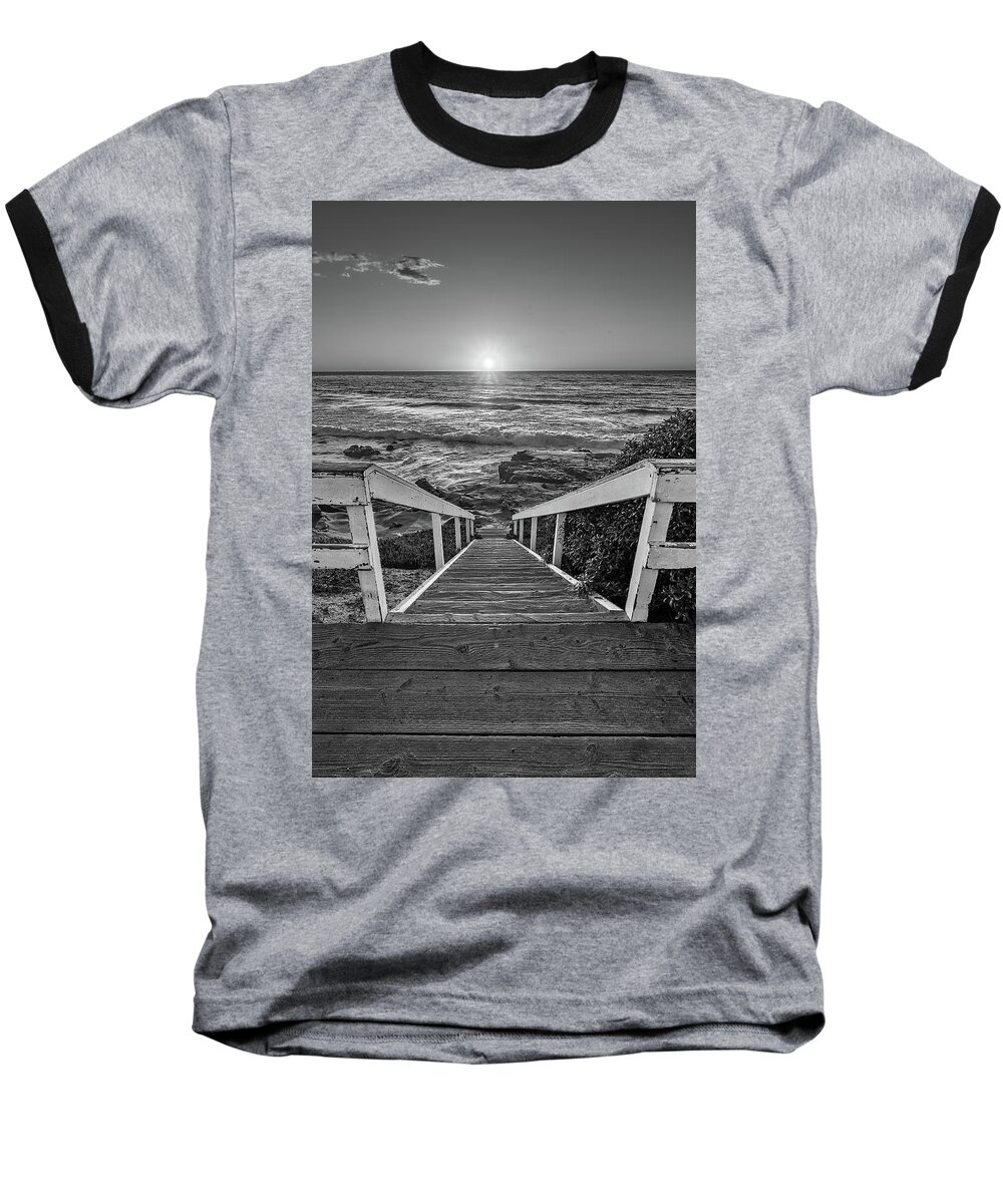 Beach Art Baseball T-Shirt featuring the photograph Steps to the Sun Black and White by Peter Tellone