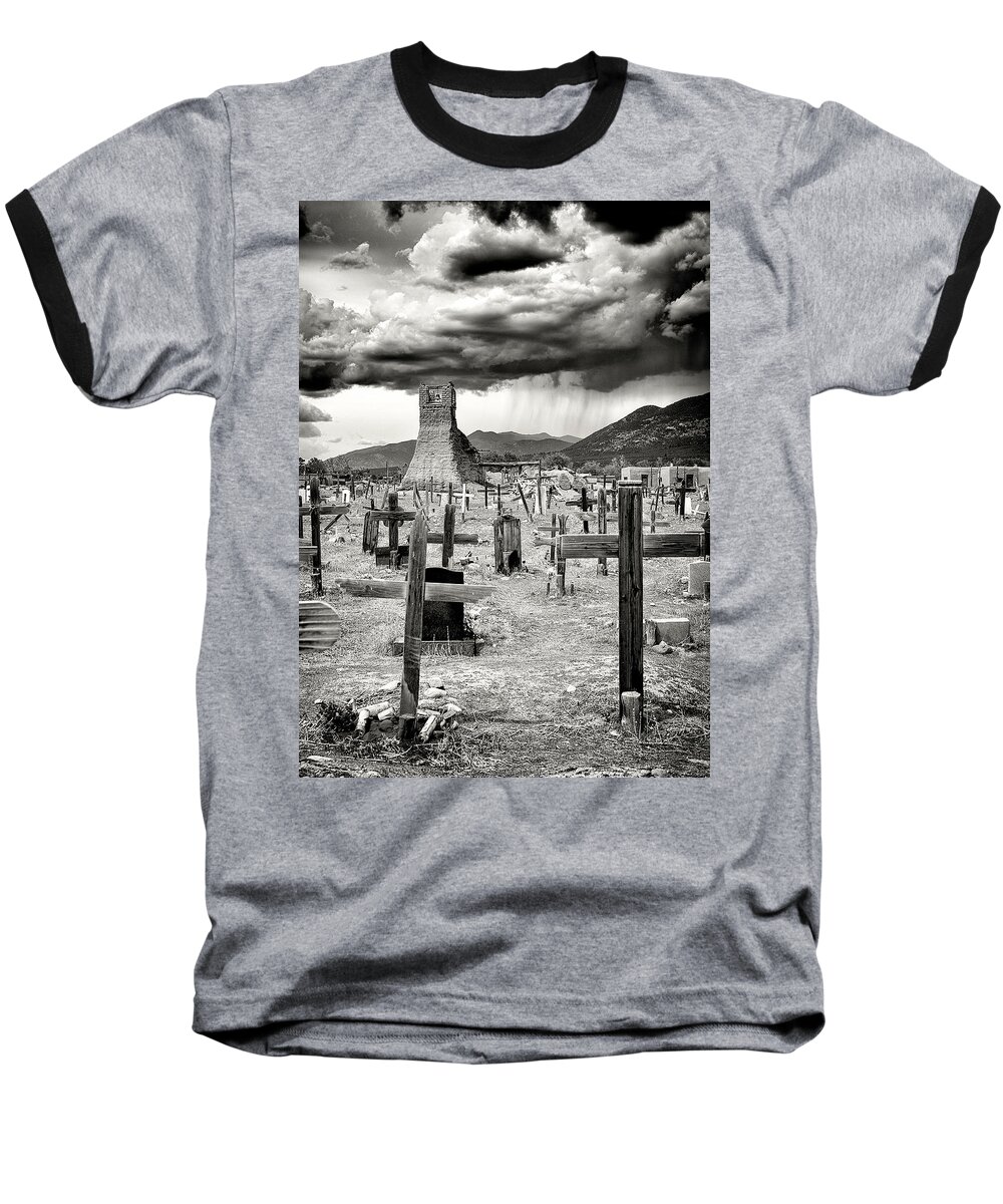 Landscape Baseball T-Shirt featuring the photograph Storm Clouds Over Taos by Ron McGinnis