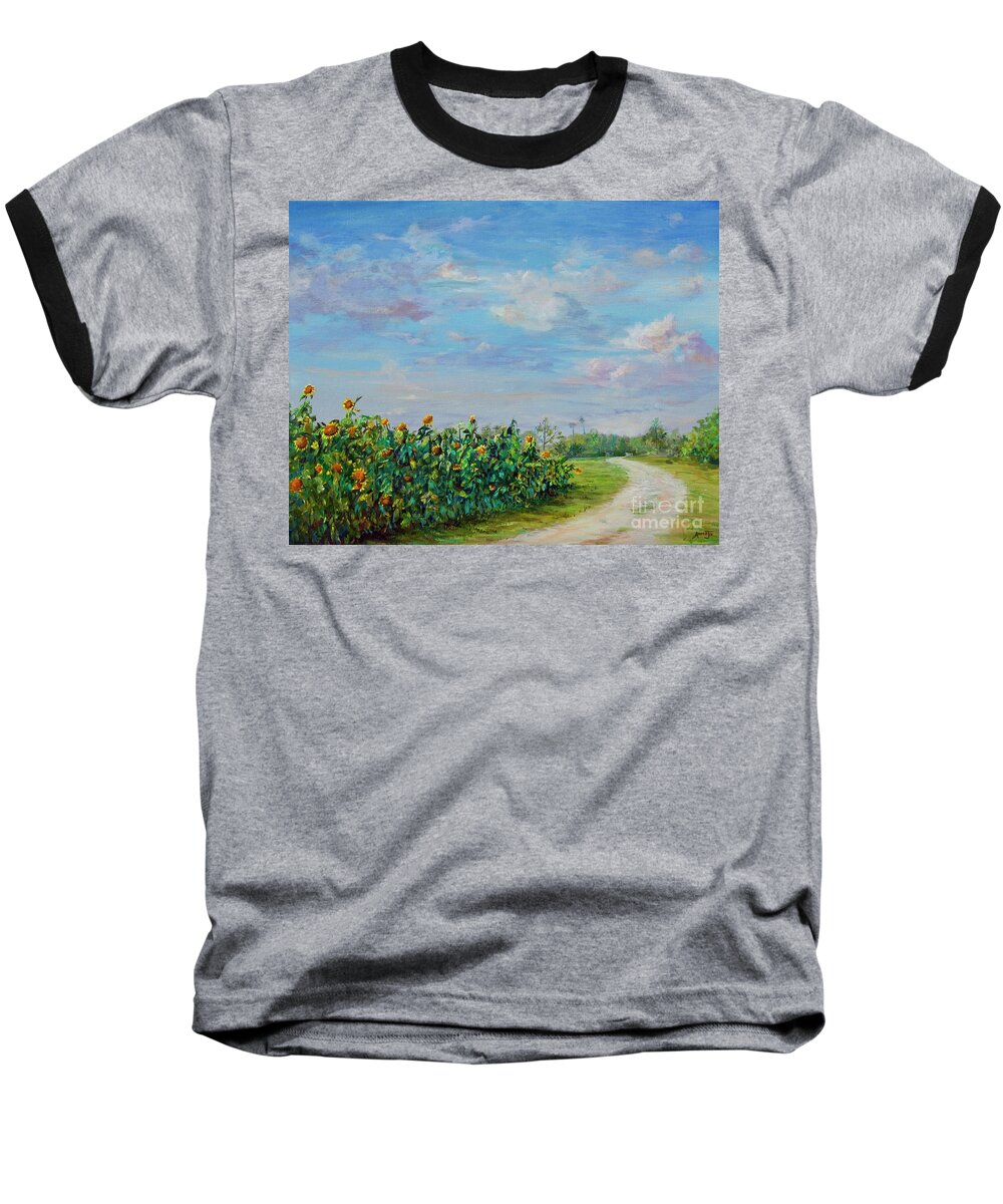 Sunflowers Baseball T-Shirt featuring the painting Sunflower Field ptg by AnnaJo Vahle