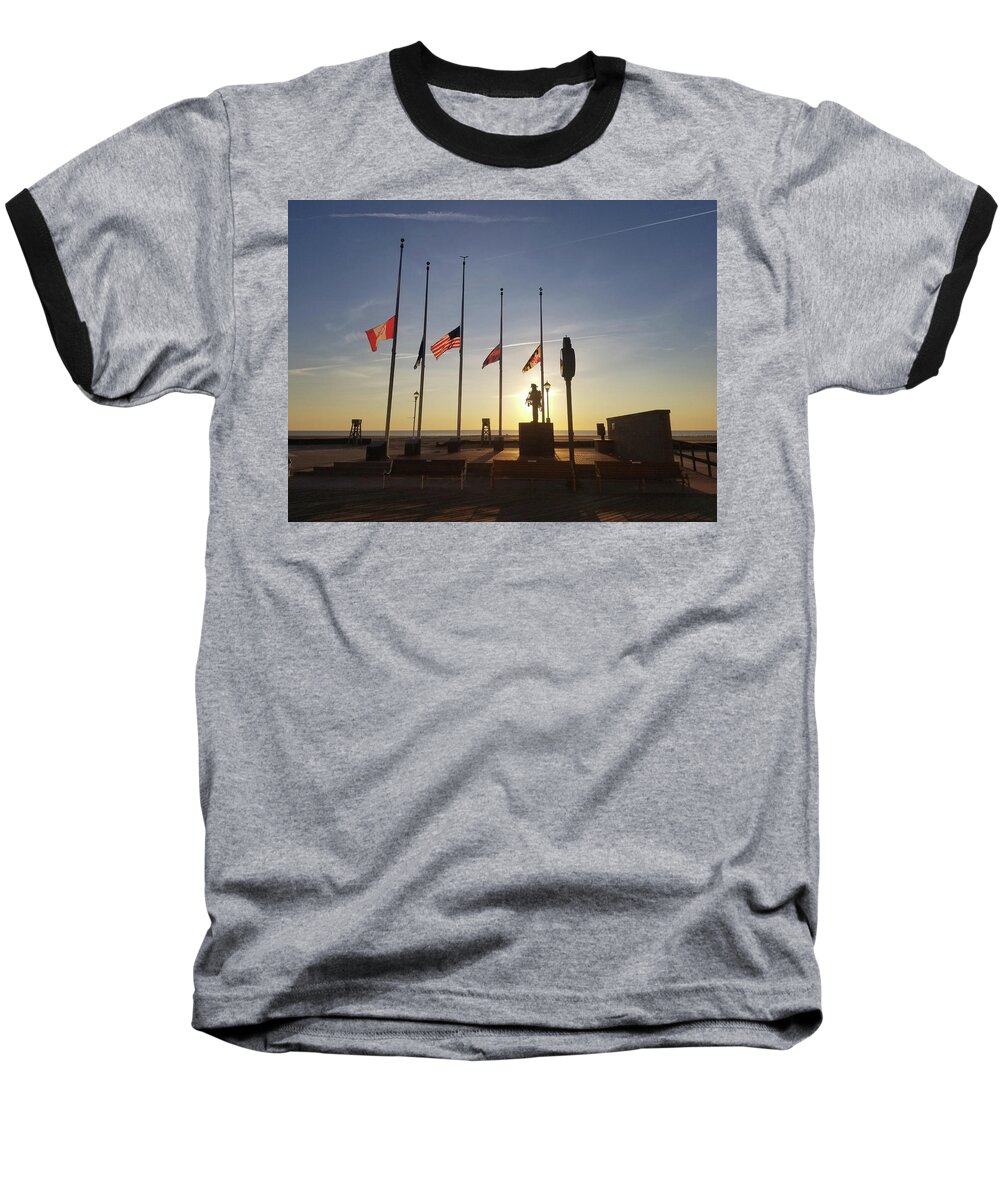 Ocean City Baseball T-Shirt featuring the photograph Sunrise at Firefighter Memorial by Robert Banach