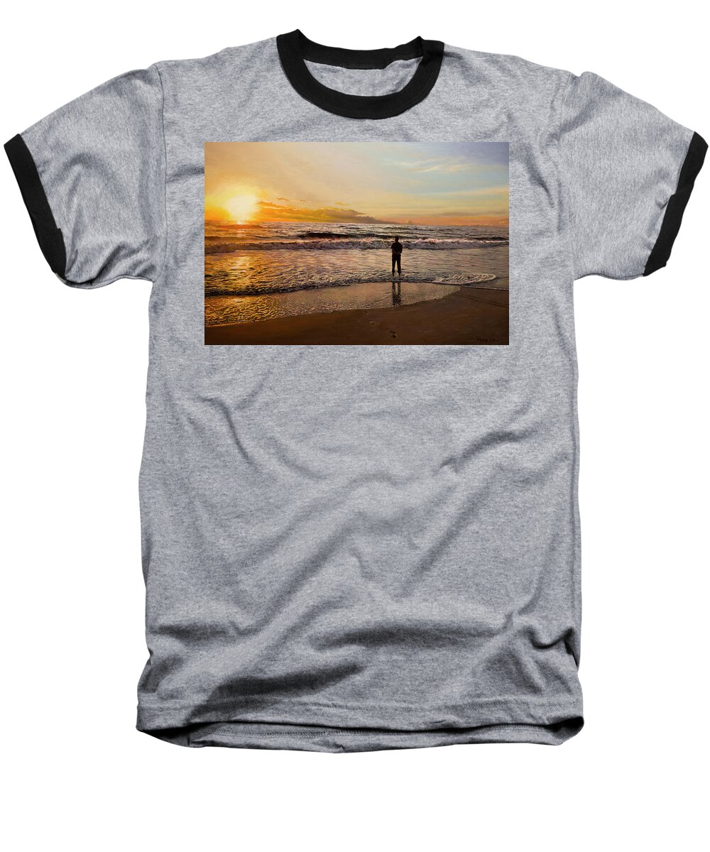 Seascape Baseball T-Shirt featuring the painting Sunrise at Ormond Beach by Kenneth Young