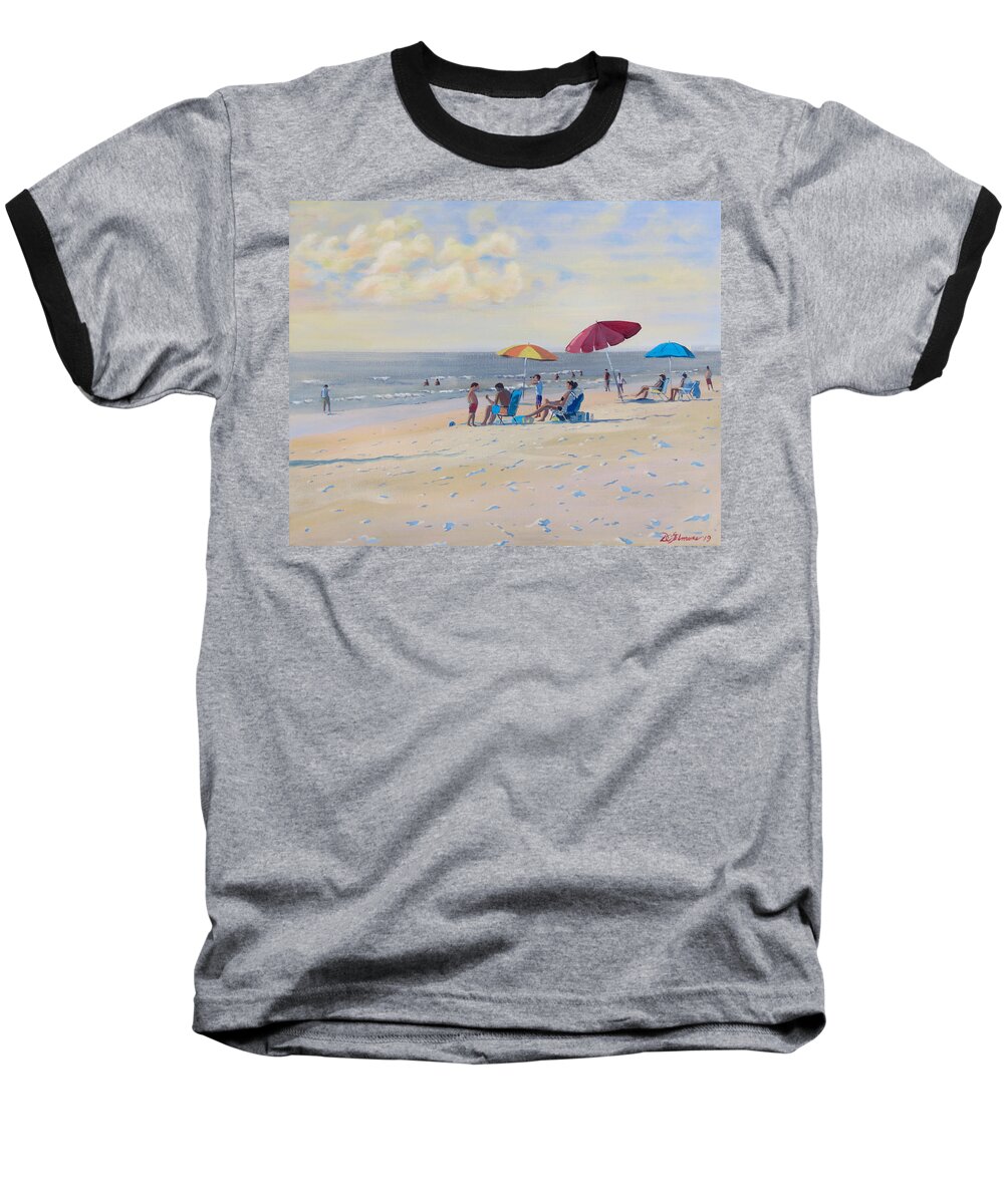 Spring Baseball T-Shirt featuring the painting Sunset Beach Observers by David Gilmore