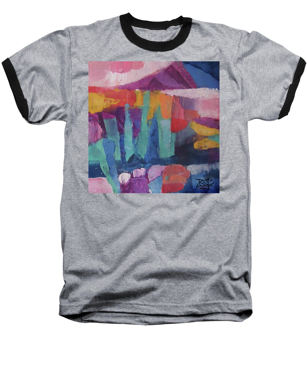 Colorful Abstract Baseball T-Shirt featuring the painting Sunset by Jean Batzell Fitzgerald