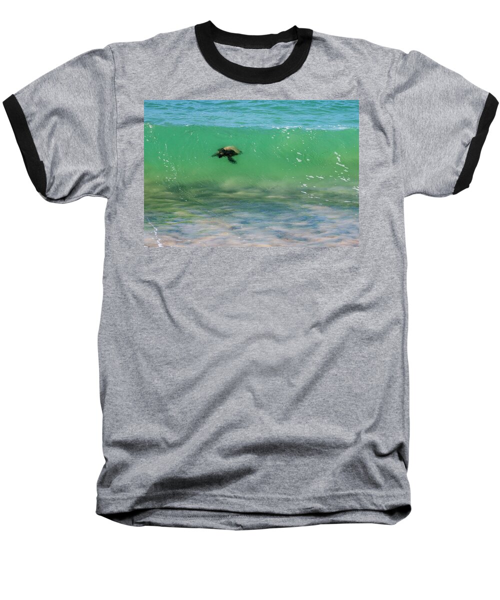 Honu Baseball T-Shirt featuring the photograph Surfing Turtle by Anthony Jones