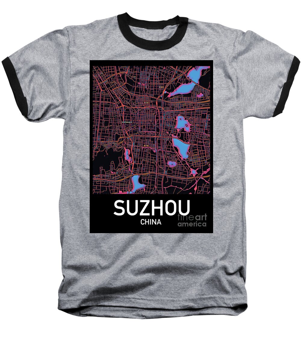 Suzhou Baseball T-Shirt featuring the digital art Suzhou City Map by HELGE Art Gallery