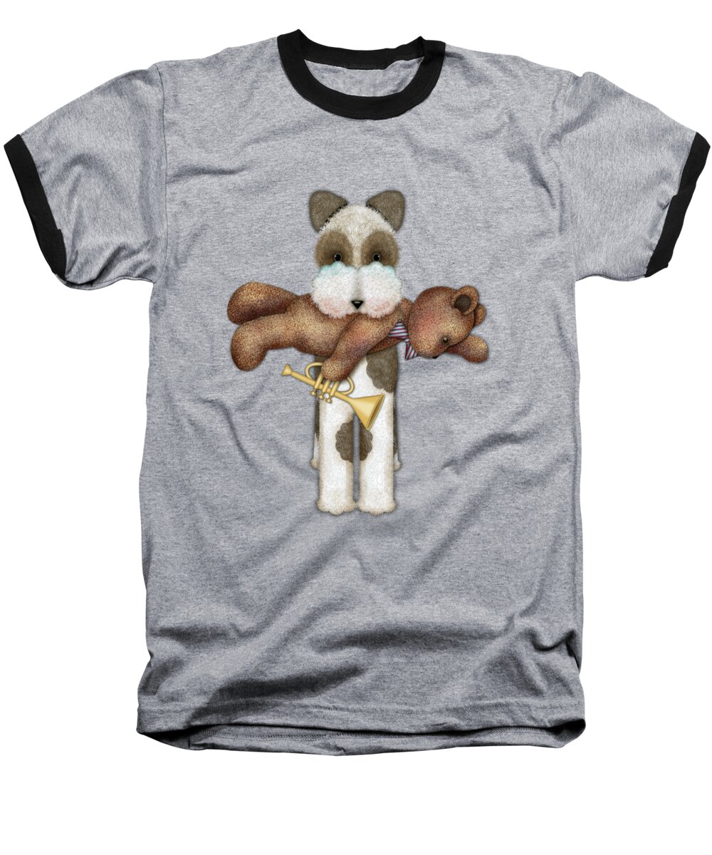 Terrier Baseball T-Shirt featuring the digital art T is for Terrier and Teddy by Valerie Drake Lesiak
