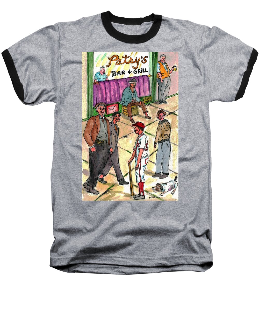 Talking Baseball T-Shirt featuring the painting Talking About Baseball With The Men At The Corner Bar and Grill by Philip And Robbie Bracco