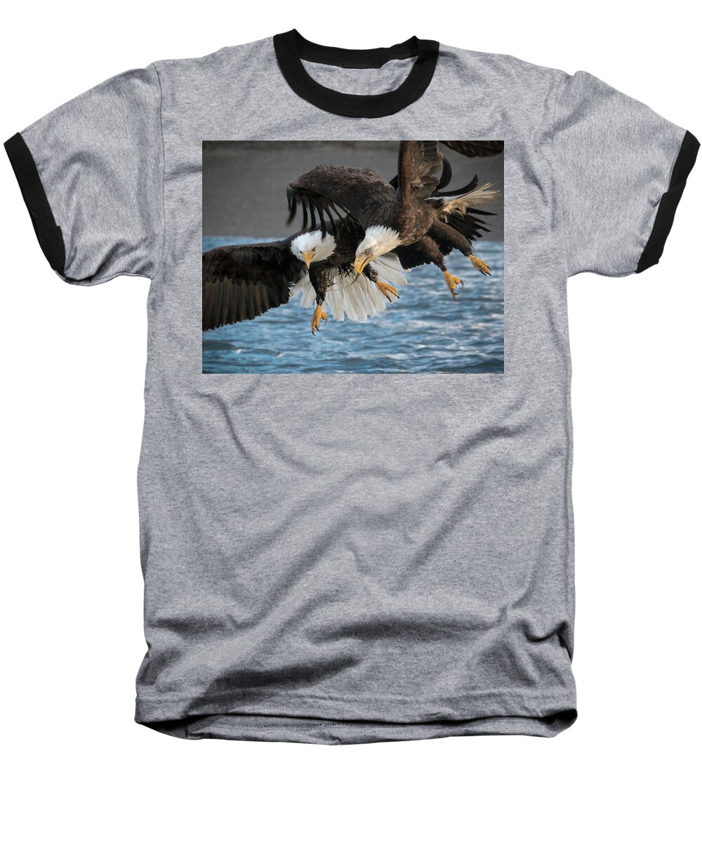 Eagles Baseball T-Shirt featuring the photograph The Aerial Joust by James Capo