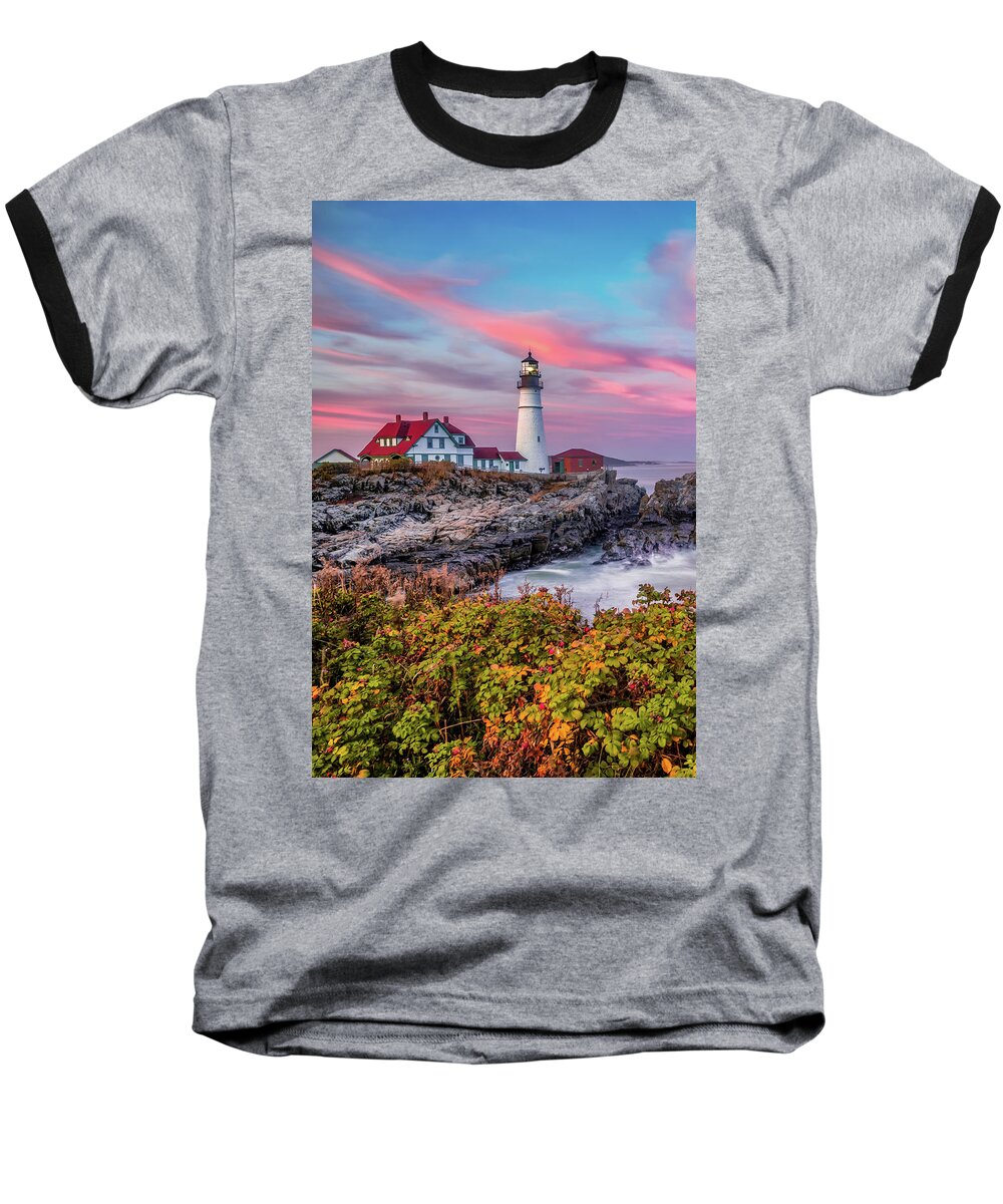 Portland Head Light Baseball T-Shirt featuring the photograph The Cape in Autumn - Maine's Portland Head Lighthouse by Gregory Ballos