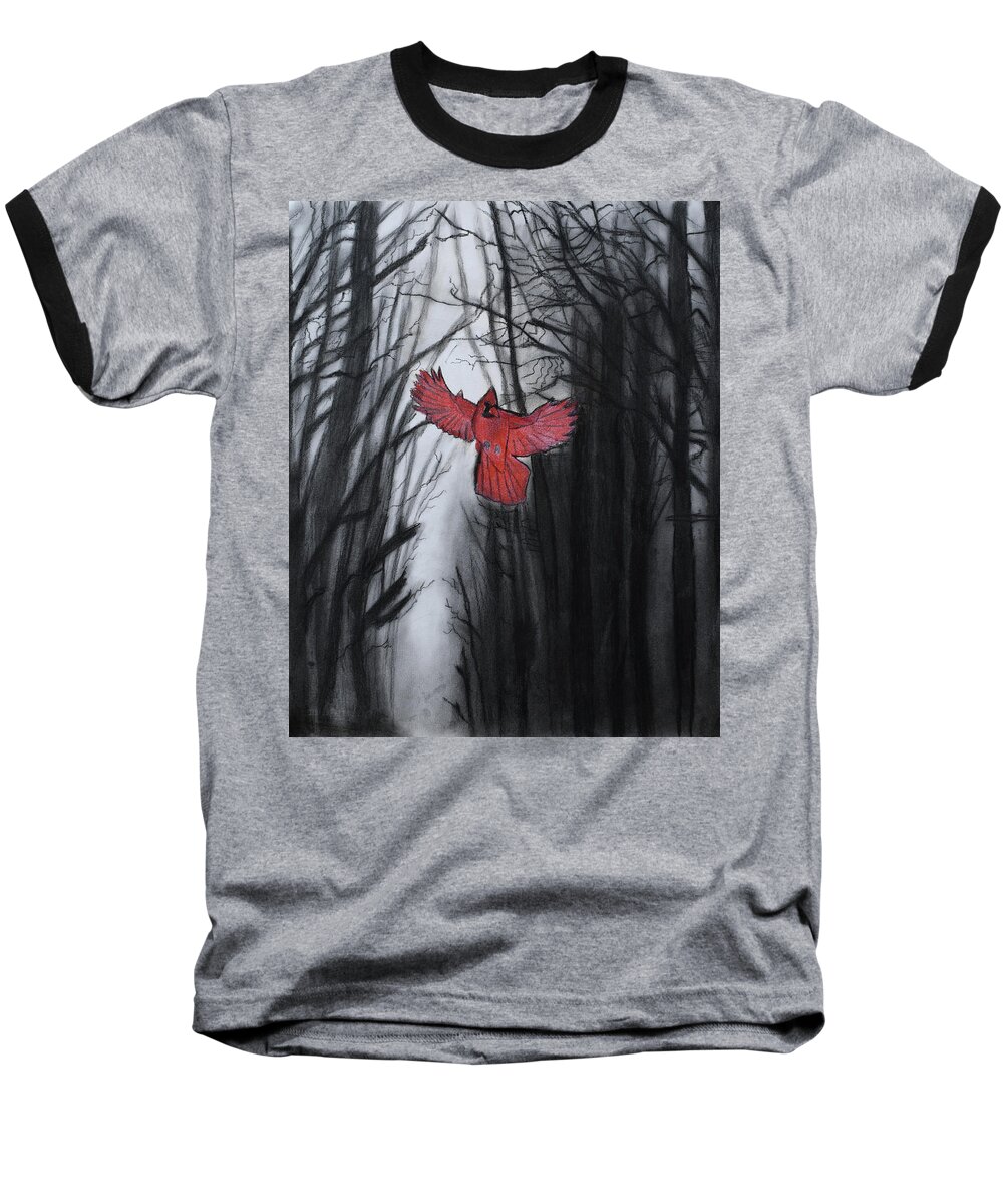 Cardinal Baseball T-Shirt featuring the drawing The Dark Forest by Nadija Armusik