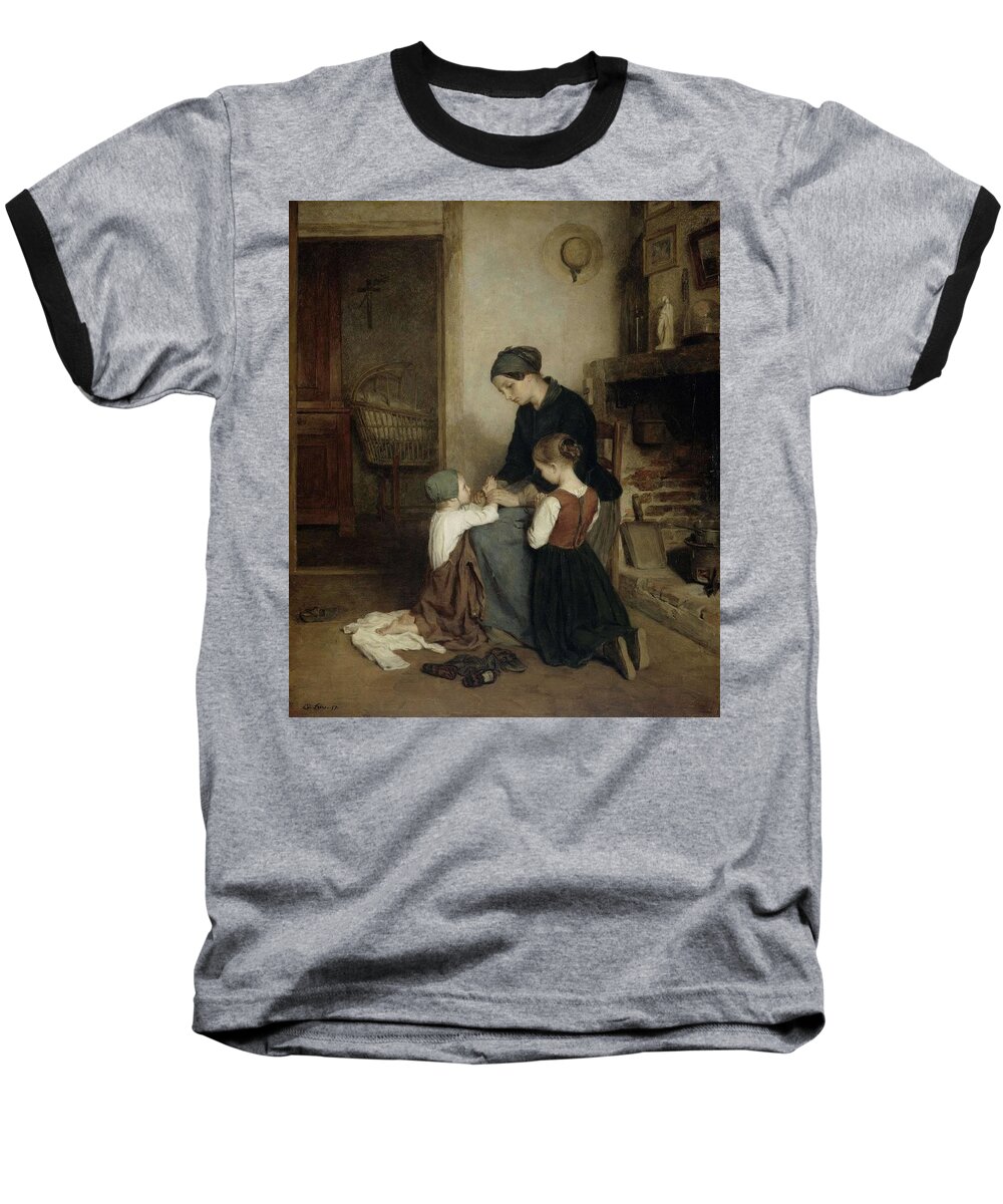 Oil On Panel Baseball T-Shirt featuring the painting The Evening Prayer. by Pierre Edouard Frere -1819-1886-
