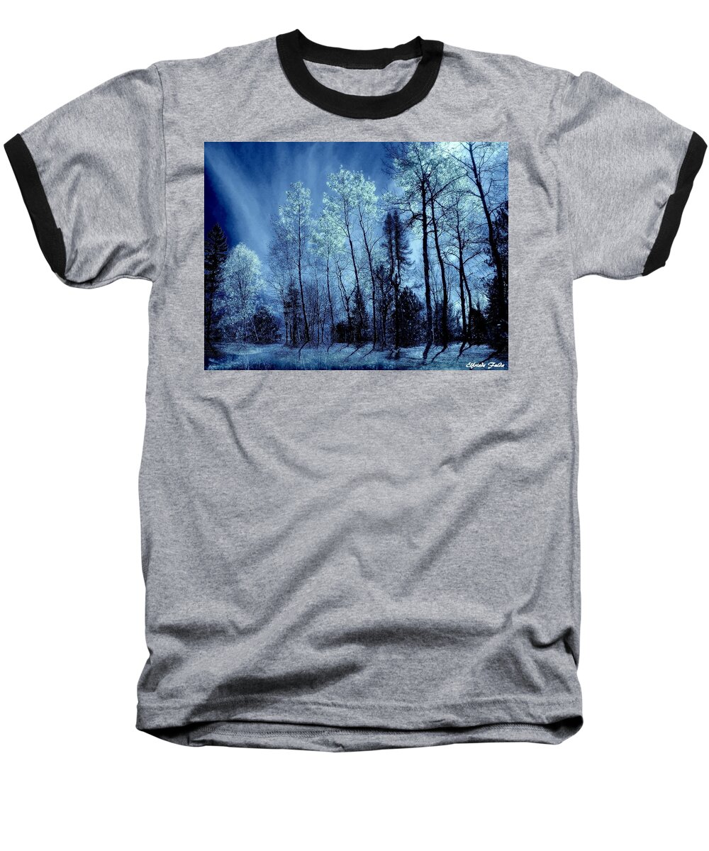 Blue Sky Trees Rays Reflections Baseball T-Shirt featuring the mixed media The Guide by Elfriede Fulda