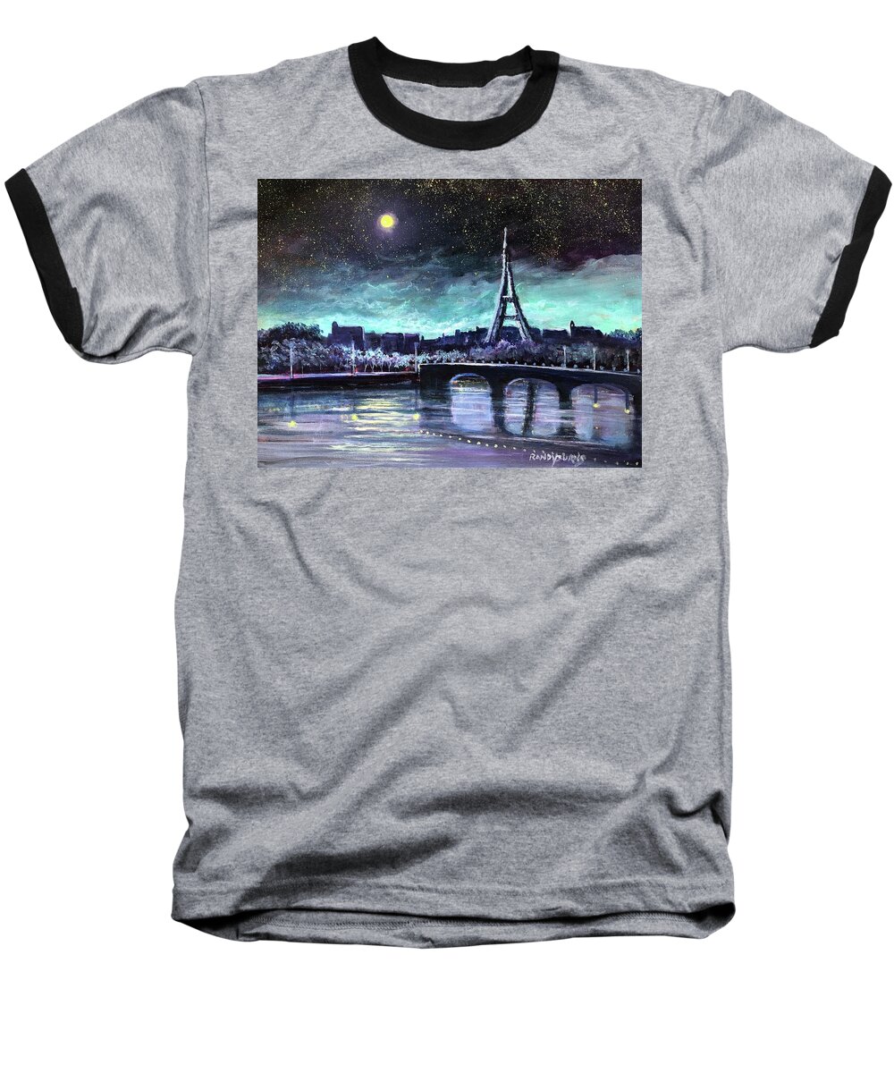 Paris Baseball T-Shirt featuring the painting The Lights of Paris by Rand Burns