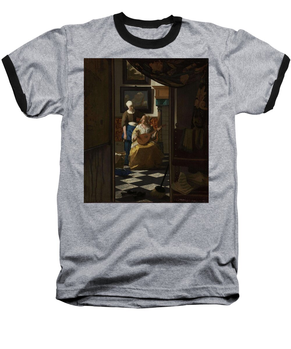 Canvas Baseball T-Shirt featuring the painting The Love Letter. by Jan Vermeer -1632-1675-