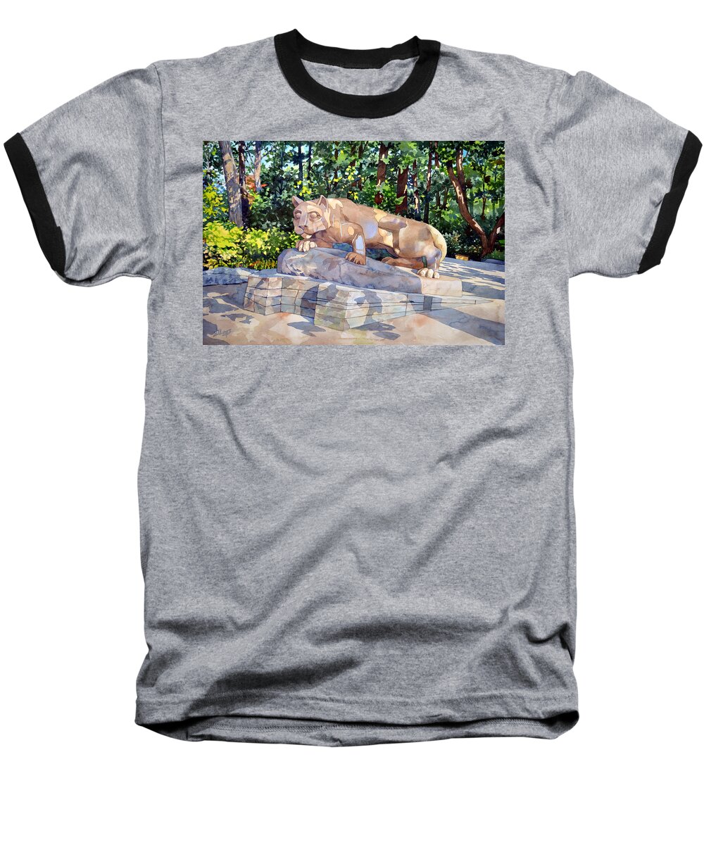 #pennstate #nittanylion #statecollege #watercolor #landscape #fineart #commissionedart Baseball T-Shirt featuring the painting The Nittany Lion by Mick Williams