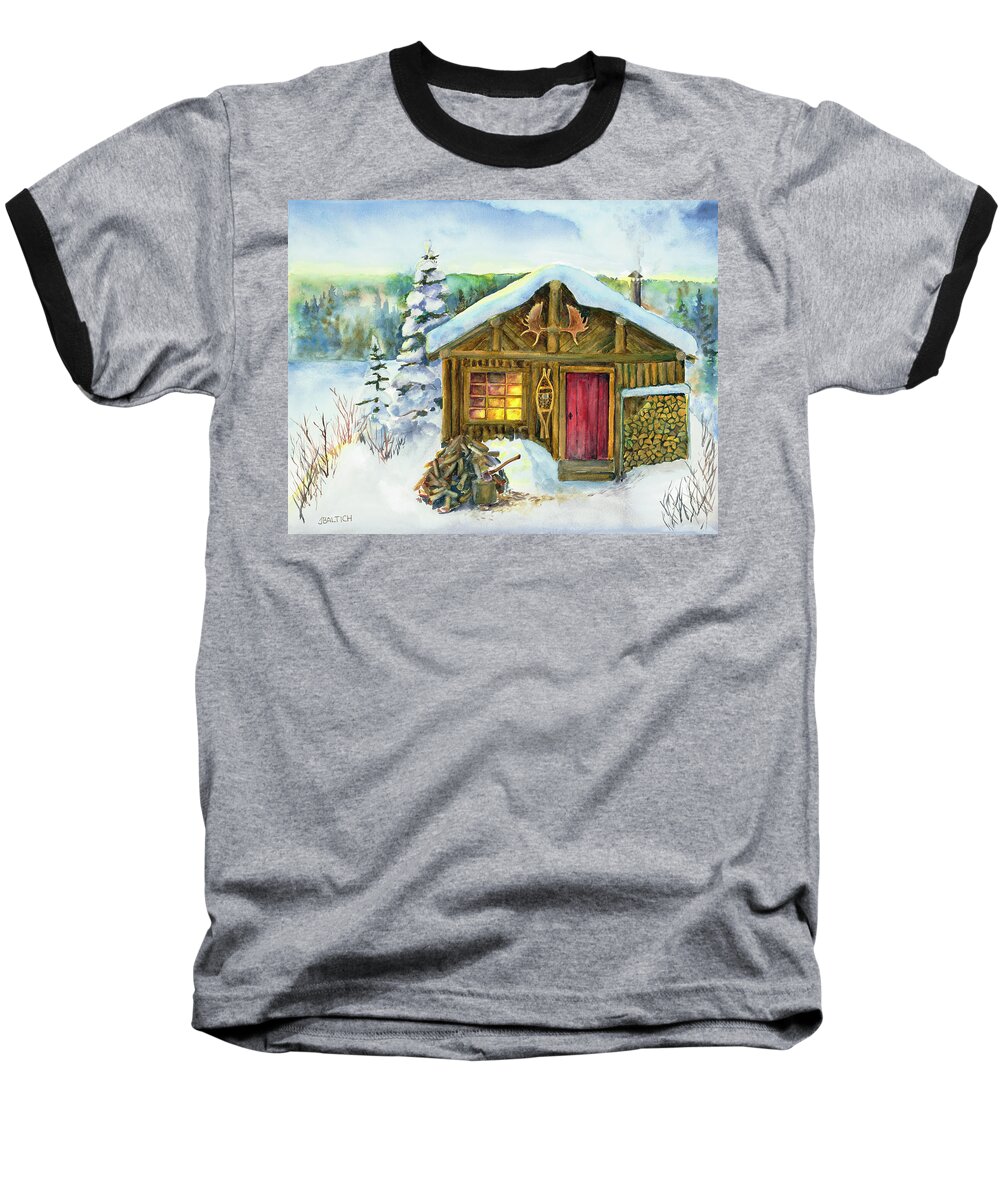 Winter Baseball T-Shirt featuring the painting The Shack by Joe Baltich