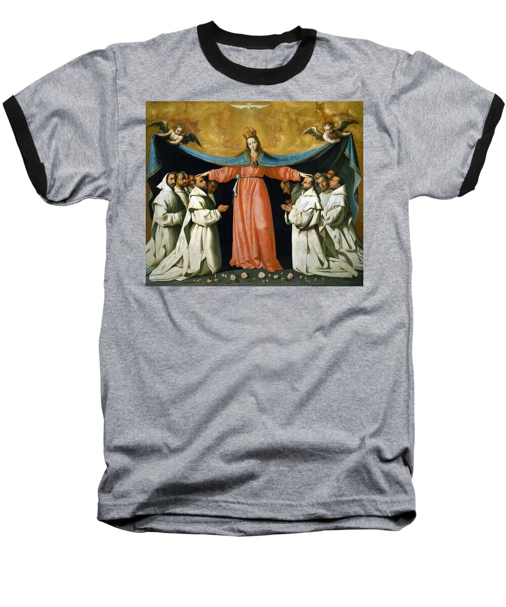 Espiritu Santo Baseball T-Shirt featuring the painting The Virgin of the caves. Virgen de las cuevas -or Virgen de la misericordia-. 17th century. by Francisco de Zurbaran -c 1598-1664-