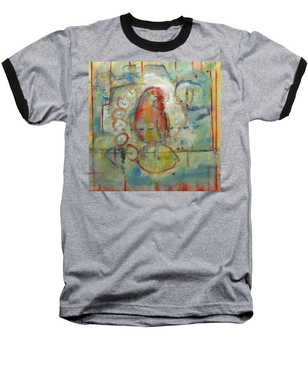 Parrot Baseball T-Shirt featuring the painting LA Transit by Janet Zoya