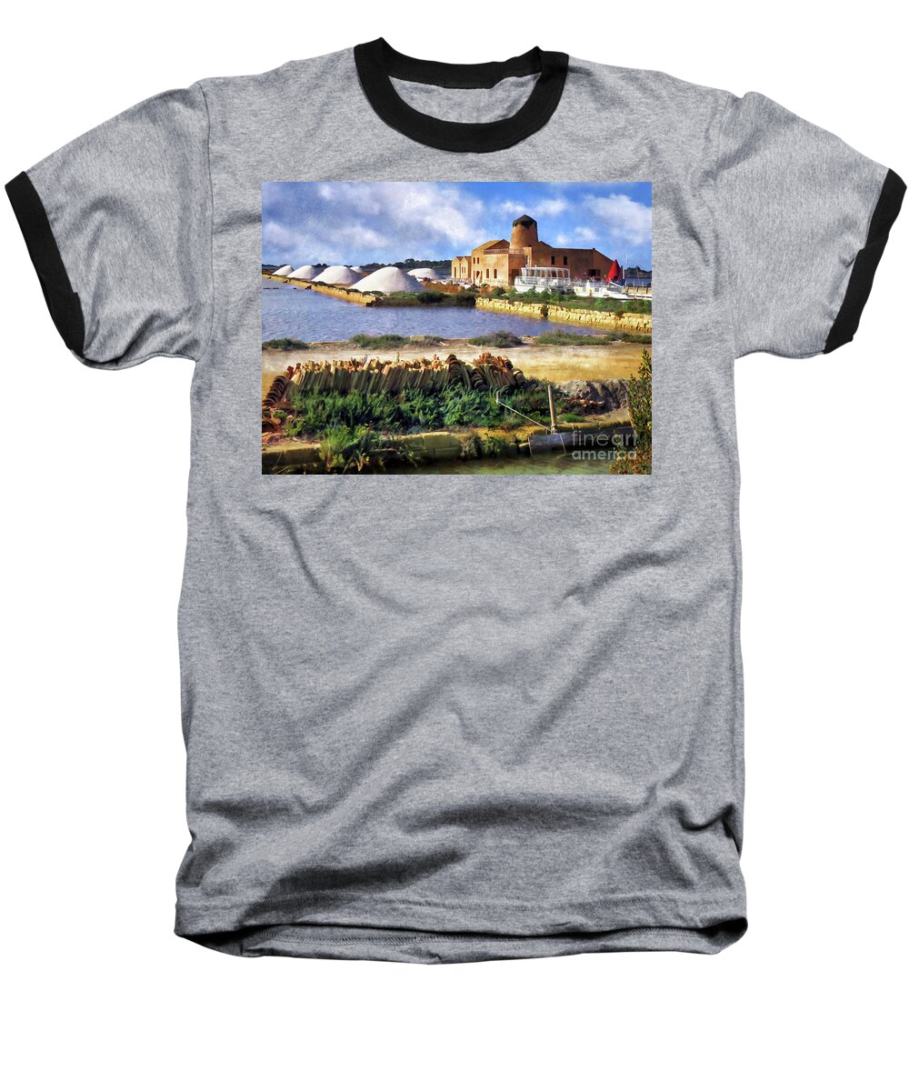 Trapani Baseball T-Shirt featuring the digital art TRAPANI-City of Salt by Jennie Breeze