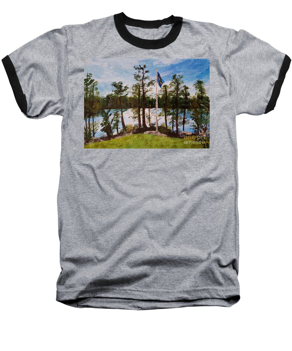 Trees Baseball T-Shirt featuring the painting Trees in the Swedish countryside by C E Dill