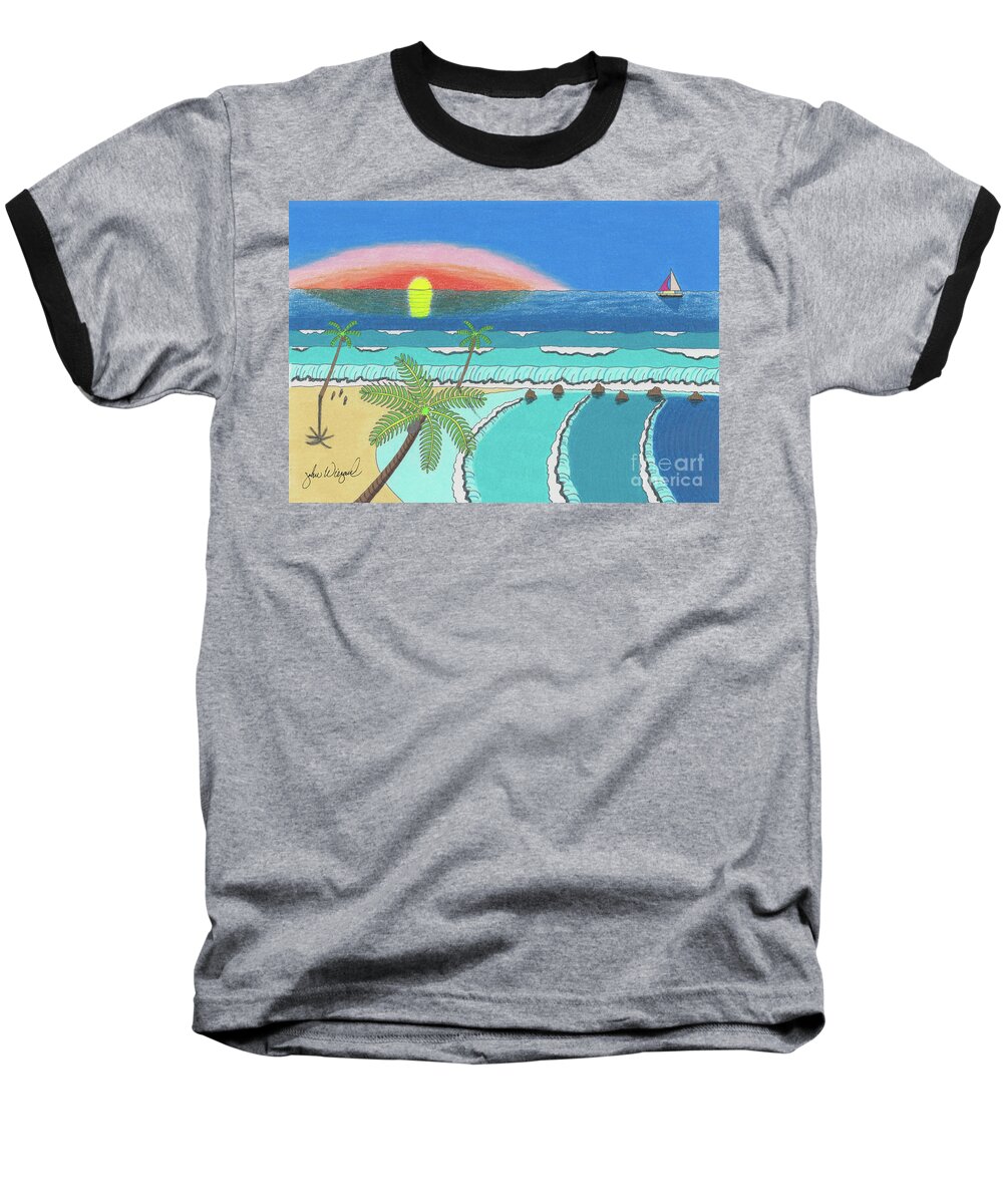 Beach Baseball T-Shirt featuring the drawing Tropical Sunrise by John Wiegand