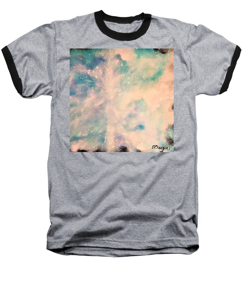 Space Baseball T-Shirt featuring the painting Turquoise Cosmic Cloud by Esperanza Creeger