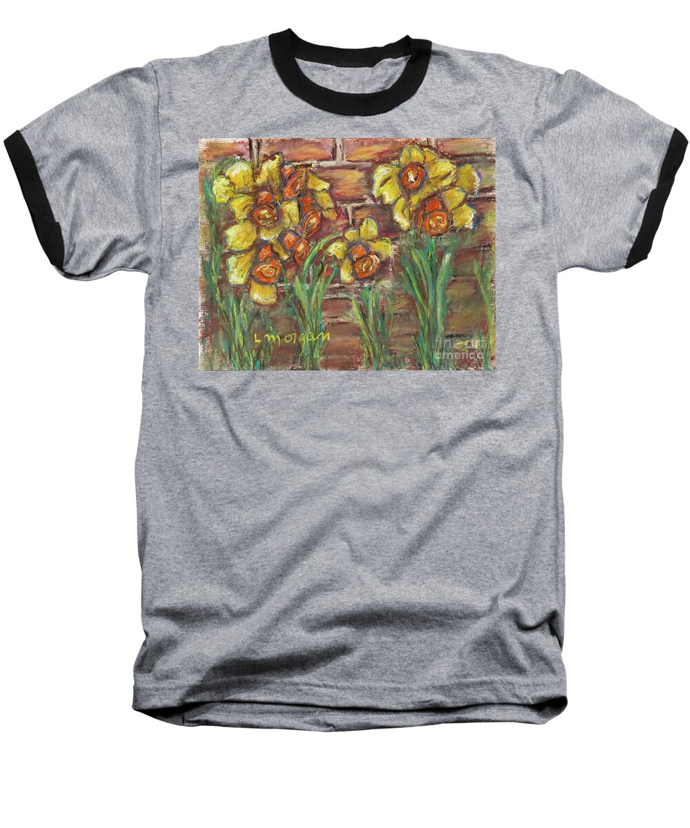 Daffodil Baseball T-Shirt featuring the painting Two Toned Daffodils by Laurie Morgan