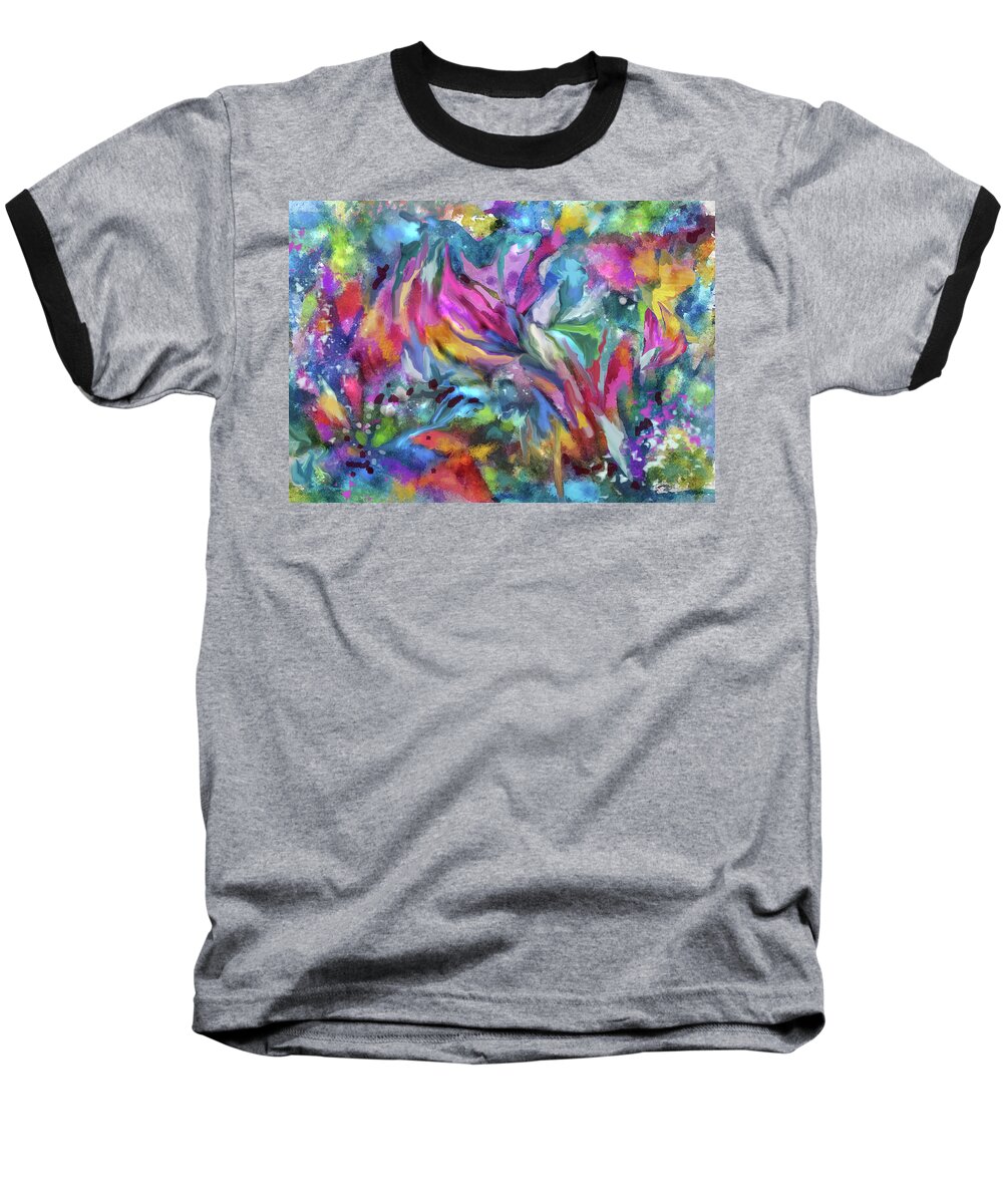 Colorful Abstract Baseball T-Shirt featuring the digital art Under the Reef by Jean Batzell Fitzgerald