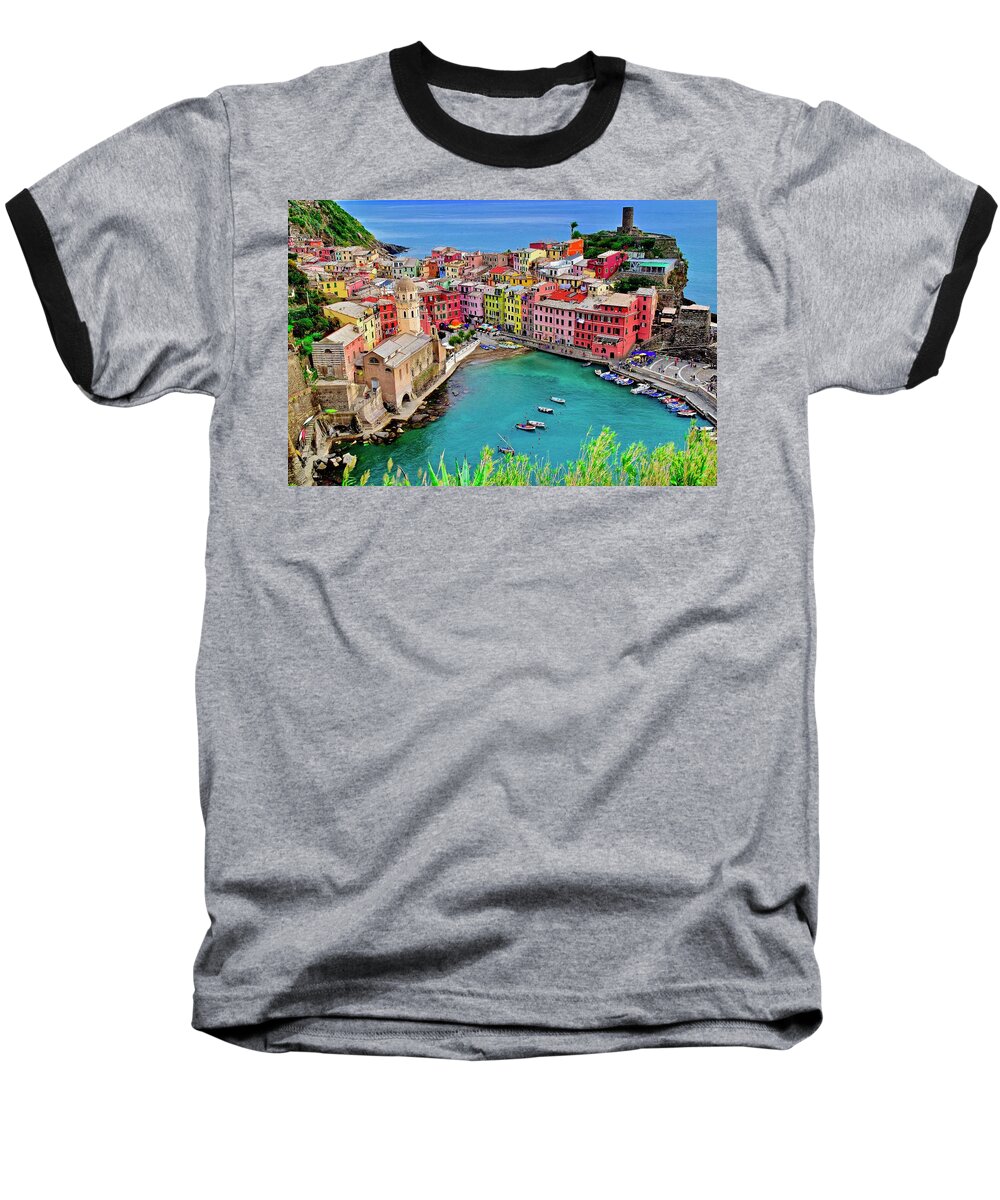 Vernazza Baseball T-Shirt featuring the photograph Vernazza Alight by Frozen in Time Fine Art Photography
