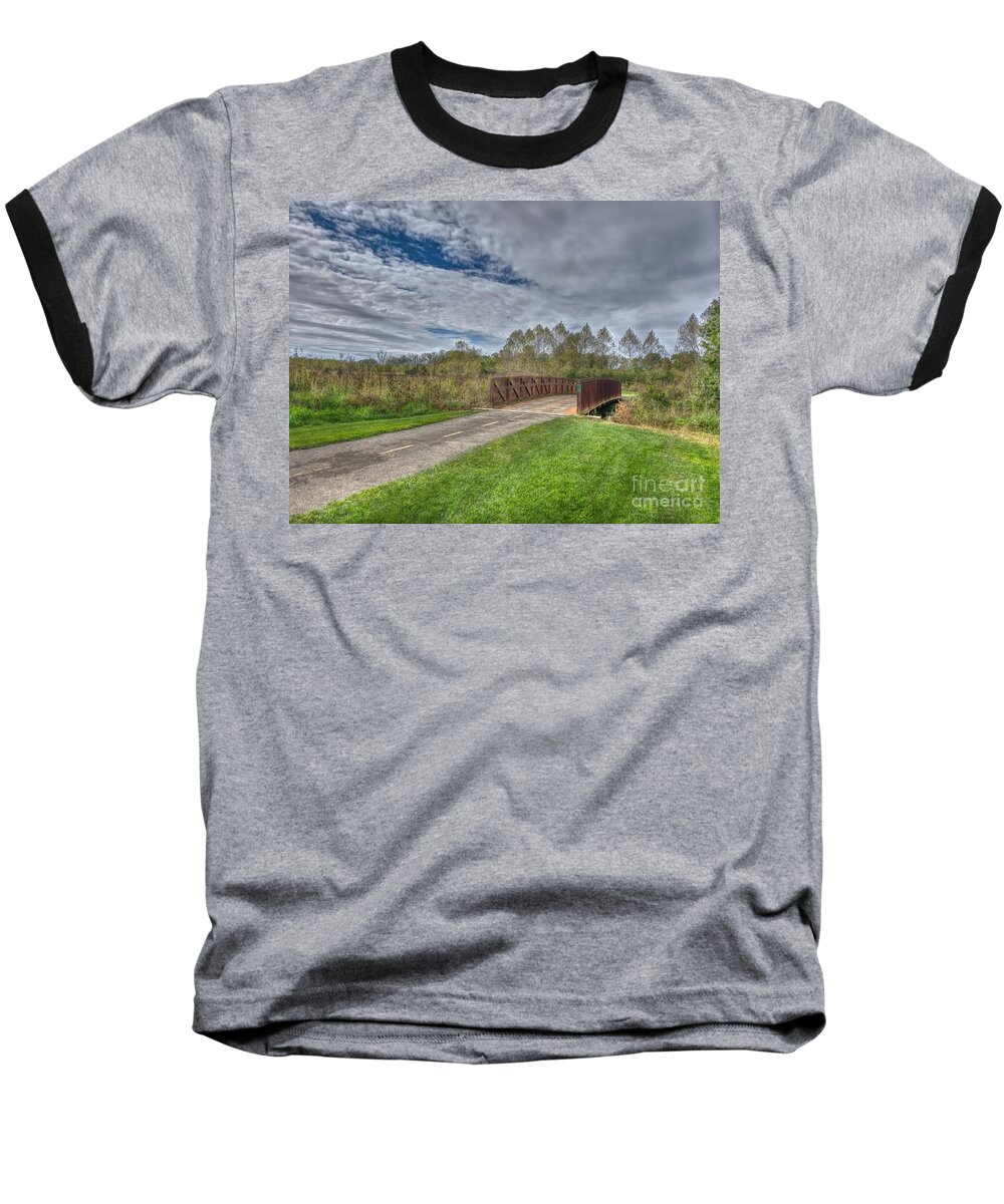 Nature Baseball T-Shirt featuring the photograph Walnut Woods Bridge - 1 by Jeremy Lankford