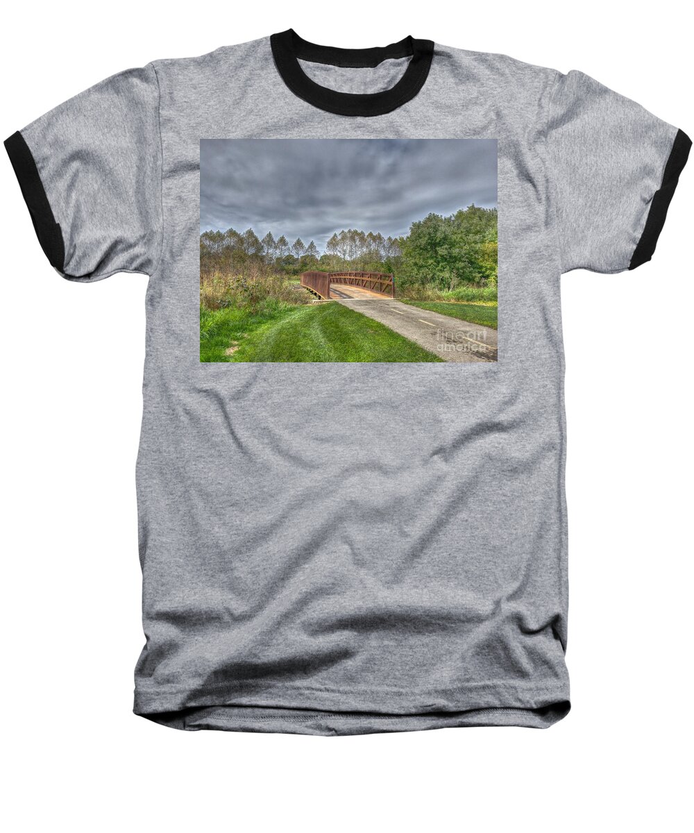 Nature Baseball T-Shirt featuring the photograph Walnut Woods Bridge - 2 by Jeremy Lankford