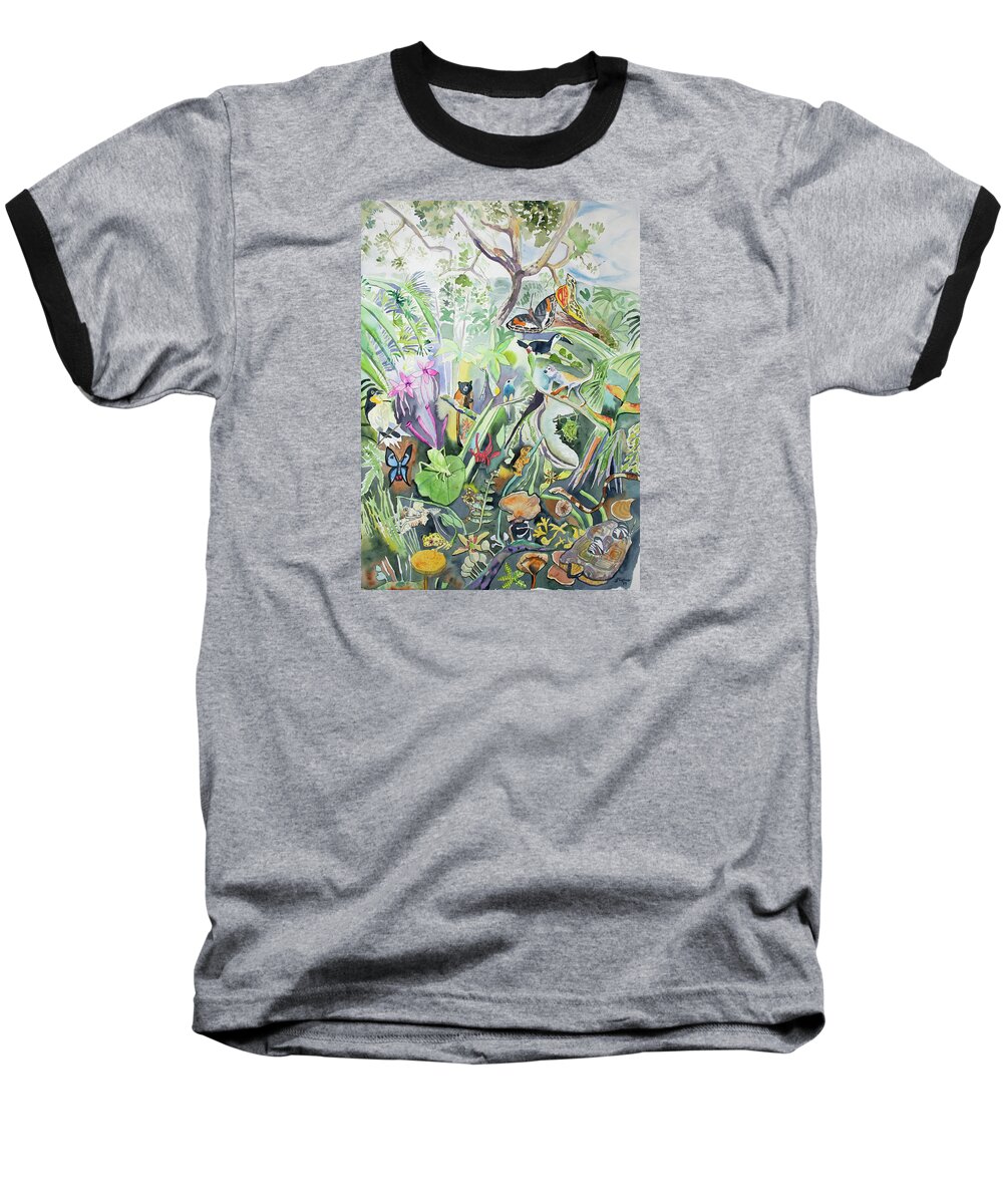 Amazon Baseball T-Shirt featuring the painting Watercolor - Amazon Rainforest Design by Cascade Colors