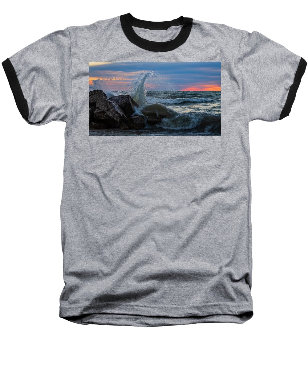 Lake Baseball T-Shirt featuring the photograph Wave vs Rock by Terri Hart-Ellis