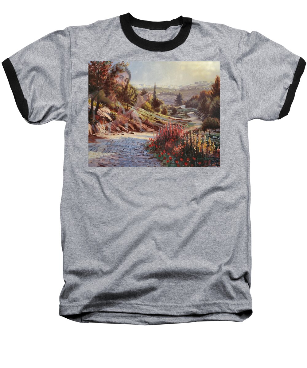 Jesus Baseball T-Shirt featuring the painting We Will Walk in His Paths 2 by Graham Braddock