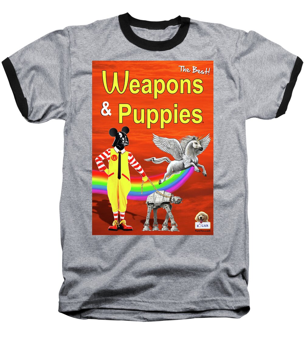 Horse Baseball T-Shirt featuring the painting Weapons and Puppies Supersonic by Yom Tov Blumenthal