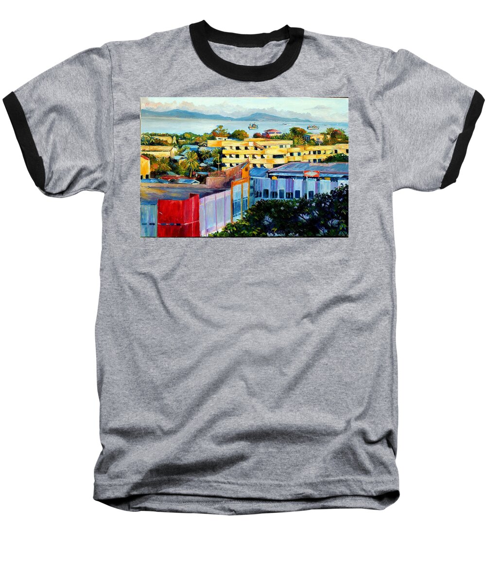 Papua Baseball T-Shirt featuring the painting Western part of Sorong City #2 by Jason Sentuf