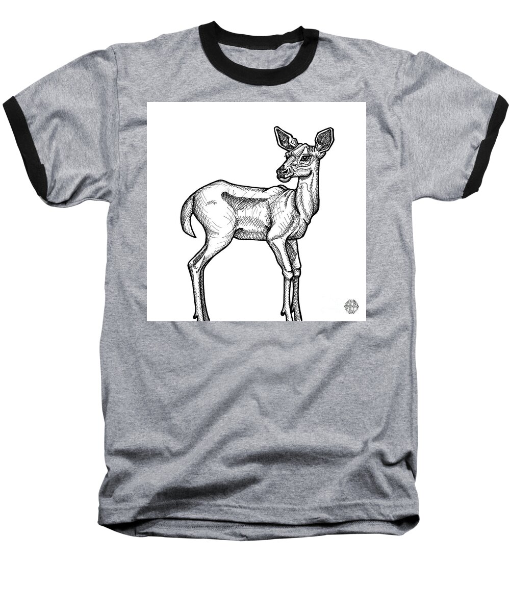 Animal Portrait Baseball T-Shirt featuring the drawing White Tailed Doe by Amy E Fraser