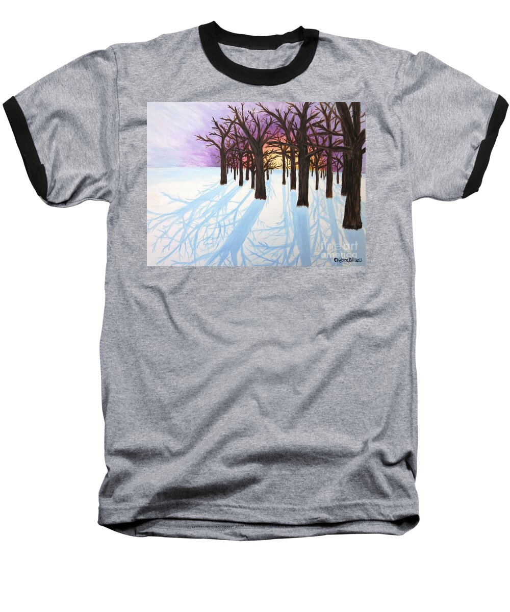  Baseball T-Shirt featuring the painting Winter Sunrise by C E Dill