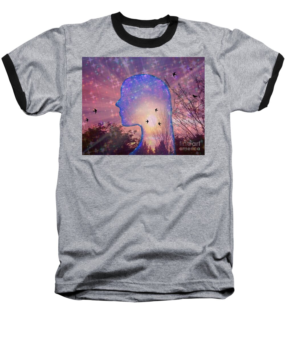 Worlds Within Worlds Baseball T-Shirt featuring the mixed media Worlds Within Worlds by Diamante Lavendar