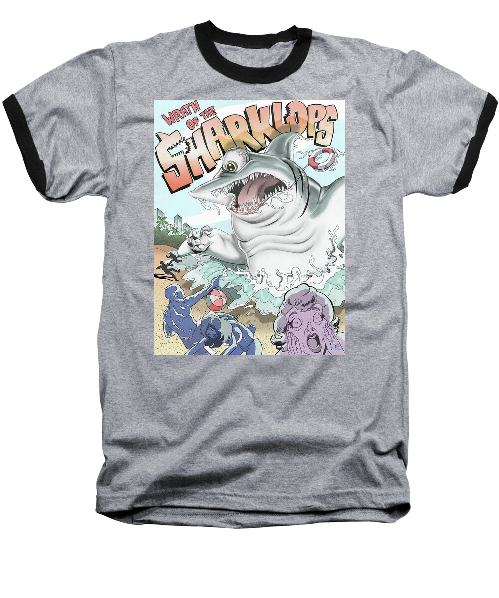 Shark Baseball T-Shirt featuring the digital art Wrath of the Sharklops by Kynn Peterkin