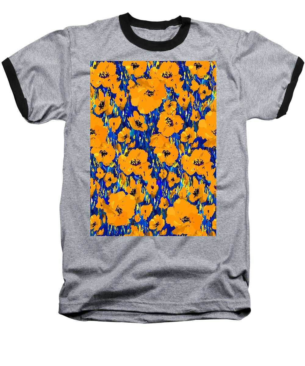Xmp Baseball T-Shirt featuring the digital art Yellow Orange Poppies by L Diane Johnson