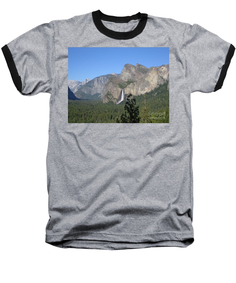 Yosemite Baseball T-Shirt featuring the photograph Yosemite Valley Yosemite National Park Bridal Veil Falls and Half Dome A Panoramic View by John Shiron