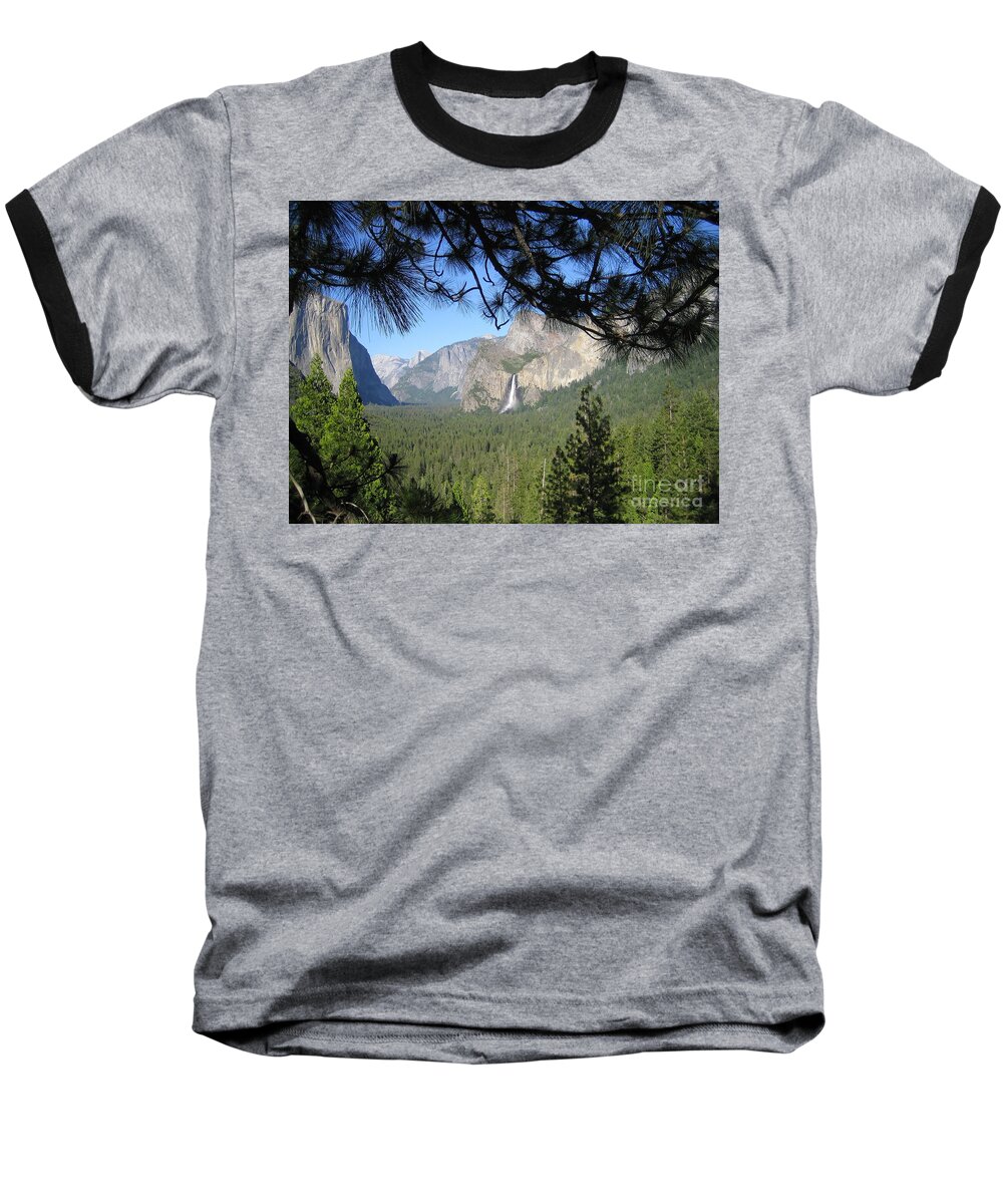 Yosemite Baseball T-Shirt featuring the photograph Yosemite Valley Yosemite National Park Bridal Veil Falls El Capitan Half Dome A Panoramic View by John Shiron