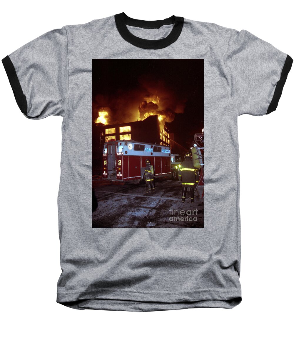 Fdny Baseball T-Shirt featuring the photograph 1-15-91 77-55-272 McKibbin Street 5 Alarms by Steven Spak